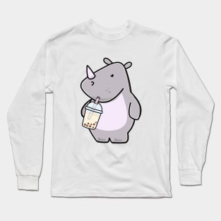 Cute Rhino Loves Boba Tea! Long Sleeve T-Shirt